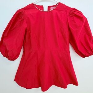 Gorgeous Kate Spade Red Blouse with Rhinestone Trim- excellent condition